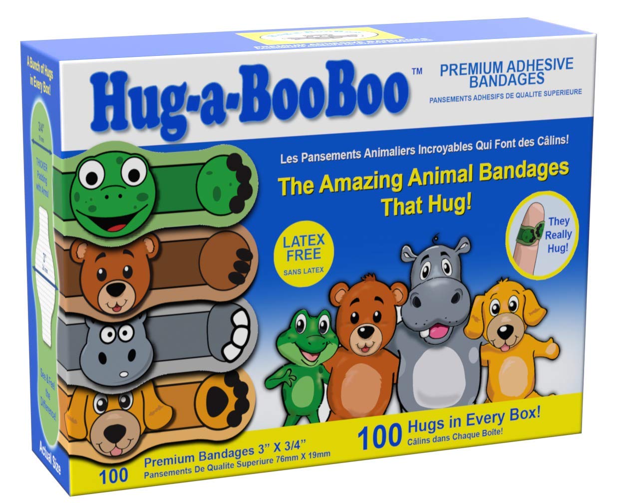 Hug-A-Booboo Premium Bandages - The Amazing Kids Animal Bandages That Hug! Childrens Favorite Stuffed Animal Designs - Hippo, Pu