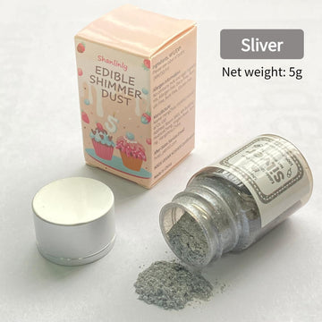 Shanlinly Silver Edible Luster Dust - 5 Grams Food Grade Cake Dust Shimmer Powdered, Edible Metallic Powder Food Coloring for Ca