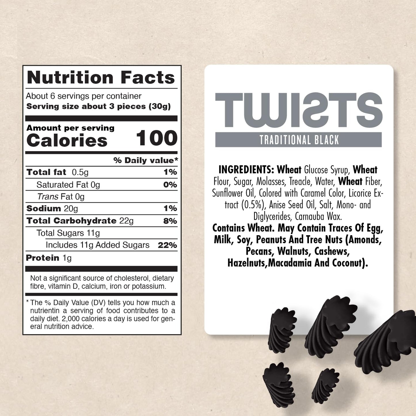 Darrell Lea Twists Australian Licorice, Traditional Black Flavor, 10 Ounce Bag (1-Pack) | Non-Gmo, No Palm Oil, Plant Based, Low