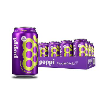 poppi Sparkling Prebiotic Soda, Grape Flavor, 12 Fl Oz (Pack of 12)