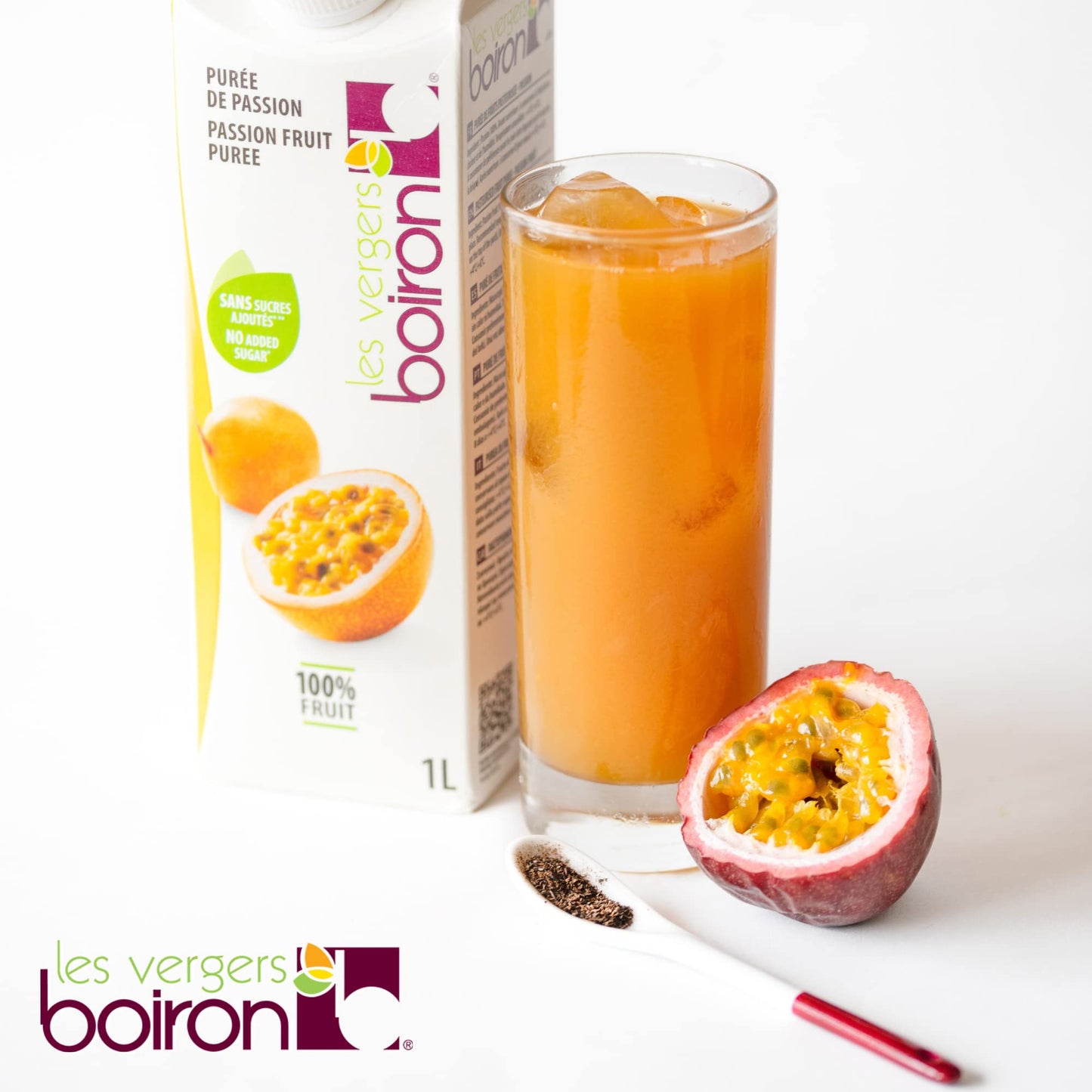 Les Vergers Boiron Passion Fruit Puree, 100% Fruit, All Natural, No Added Sugar, Non-Gmo, No Preservatives, No Added Flavors, Ve