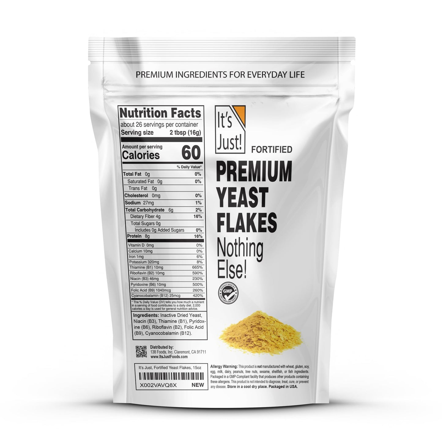 Its Just! Nutritional Yeast Flakes, Vegan Cheese Substitute, 15 Ounces