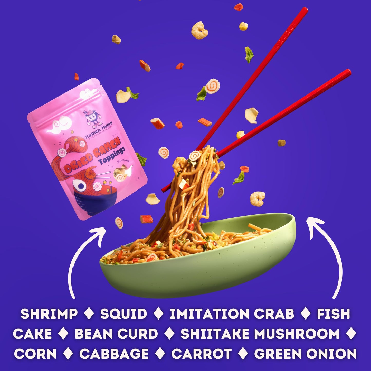 Dried Ramen Toppings - Seafood Mix Ramen Toppers For Noodles That Include Dry Ramen Toppings With Fish Cake - (Small Size, 3 Oz)