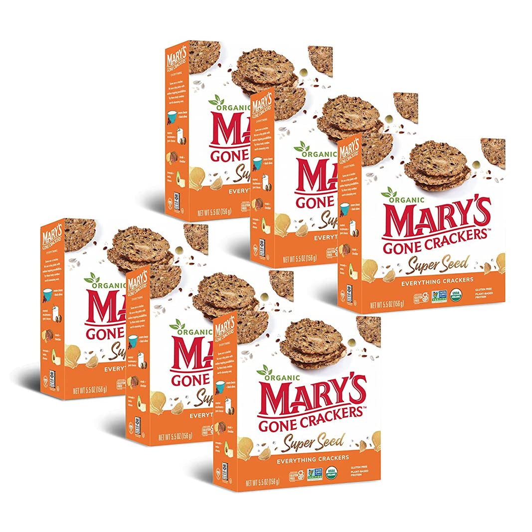 Mary'S Gone Crackers Super Seed Crackers, Everything, 5.5 Ounce (Pack Of 6), Organic Plant Based Protein, Gluten Free