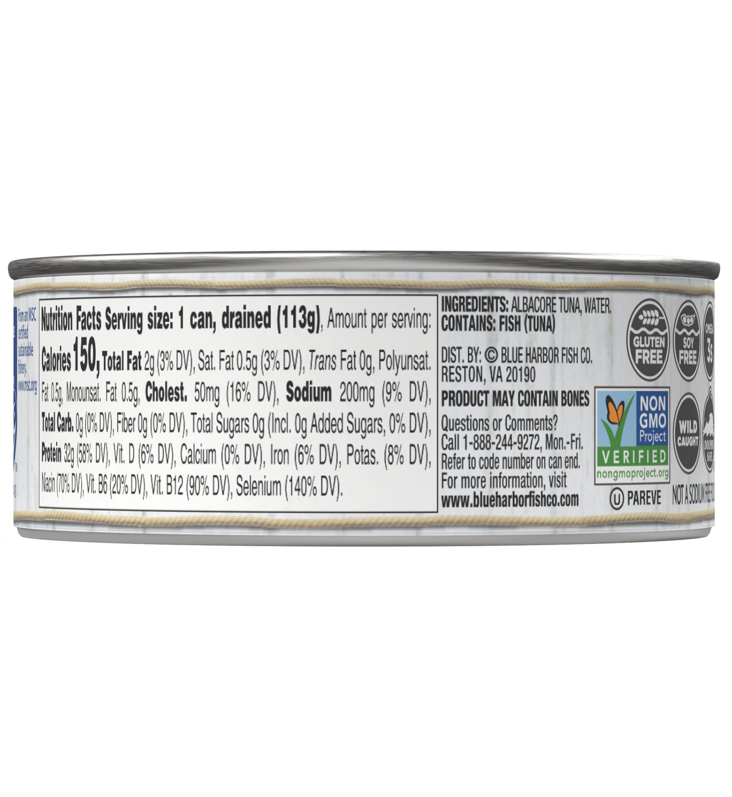 Blue Harbor Fish Co. Wild Albacore Tuna in Water with No Salt Added, 4.6 Ounce