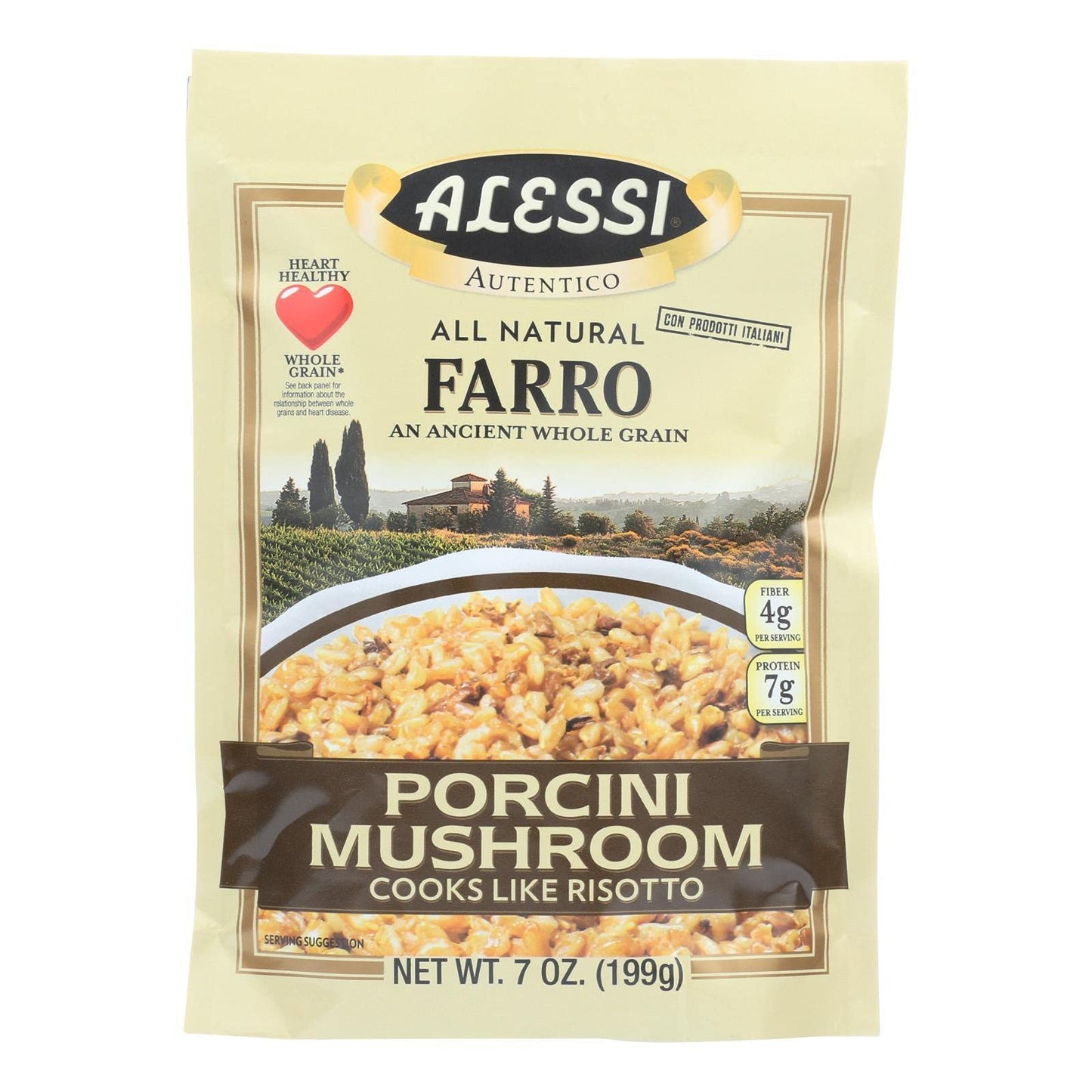 Alessi Autentico, Premium Seasoned Roman Grain Farro, Cooks Like Risotto, Heart Healthy, Easy To Prepare, 7Oz (Porcini Mushroom,