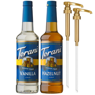 Torani Sugar Free Hazelnut Syrup and Sugar Free Vanilla Syrup Variety 2-Pack, Coffee Syrups for Drinks, Pumps Included, 25.4 Fl 