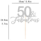 AHAORAY 50 Fabulous Cake Topper, Premium Silver Glitter Cardboard Cake Decoration for 50th Happy Birthday Party - Fifty and Fabu