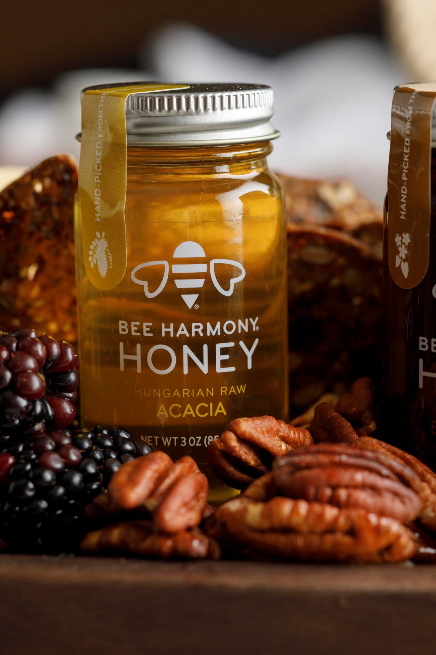 Bee Harmony Rare Varietals Honey Flight, Mini Honey Gift Set, 4 Jars, 3 Oz Each, Premium, Raw (Acacia, Buckwheat, Blueberry Blos