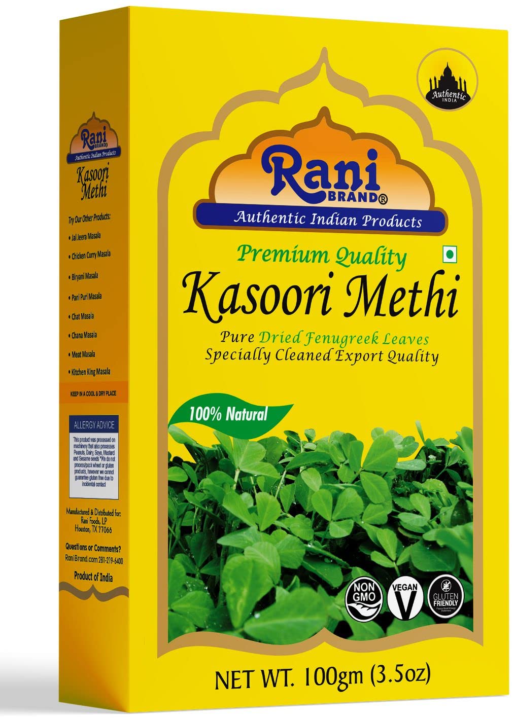 Rani Fenugreek Leaves Dried (Kasoori Methi) 35Oz (100G) All Natural Vegan Gluten Friendly Non-Gmo Indian Origin