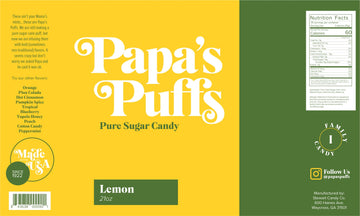 Papa'S Puffs Lemon Flavored Pure Sugar Candy - Individually Wrapped In Resealable Tub - Fat-Free, Gluten-Free, Cholesterol-Free