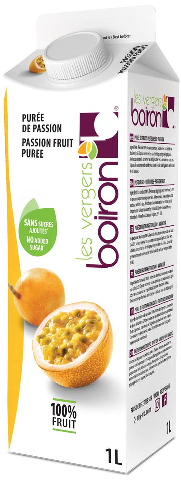 Les Vergers Boiron Passion Fruit Puree, 100% Fruit, All Natural, No Added Sugar, Non-GMO, No Preservatives, No Added Flavors, Ve