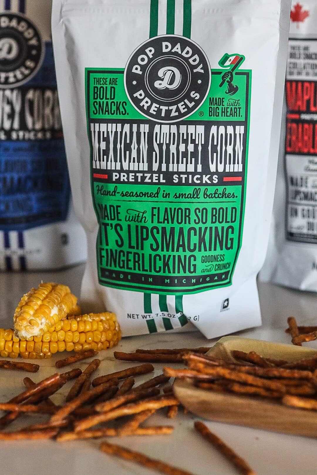 POP DADDY Flavored Pretzel Sticks, Mexican Street Corn, 7.5oz (Pack of 3)