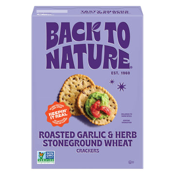 Back to Nature - Stoneground Wheat Crackers - Garlic & Herb - Real Ingredients like Whole Grain Wheat, Flax Seed and Sea Salt - 
