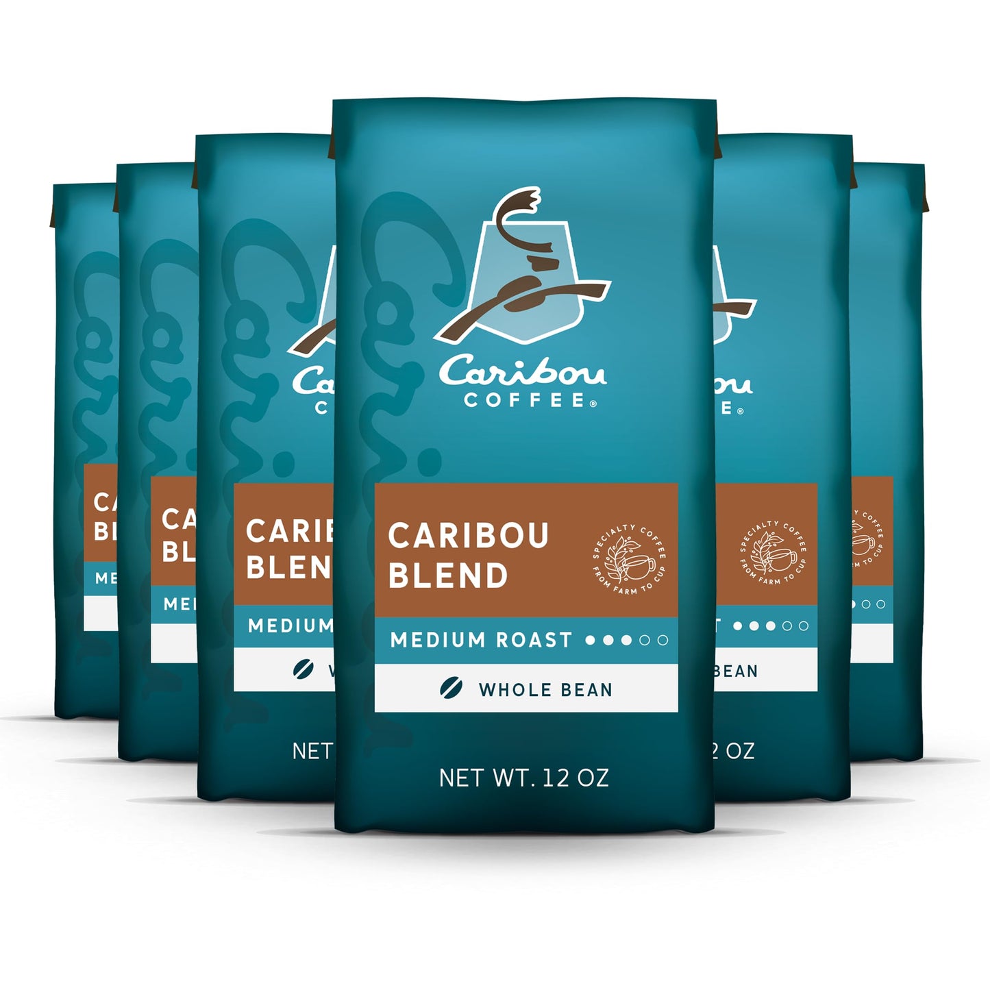 Caribou Coffee, Medium Roast Whole Bean Coffee - Caribou Blend 72 Ounces (6 Bags of 12 Ounces)