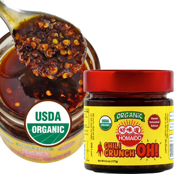 Homaido Organic Chili Crunch-Oh! Spicy Umami Crisp Oil, 6.2 Ounce, No MSG, Crafted in USA