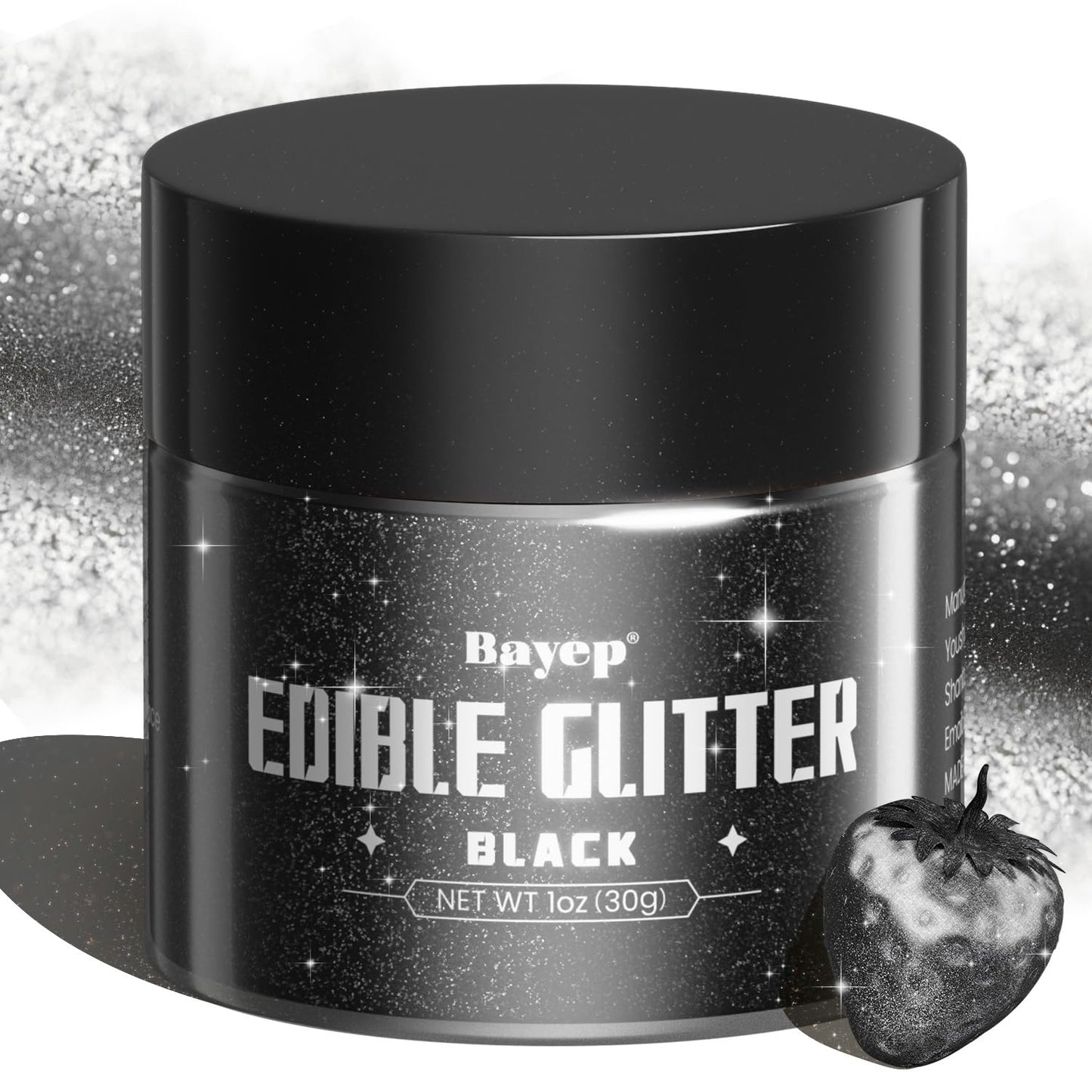 bayep Shimmer Black Edible Glitter for Drinks and Cakes, 30g Luster Dust for Party Supplies
