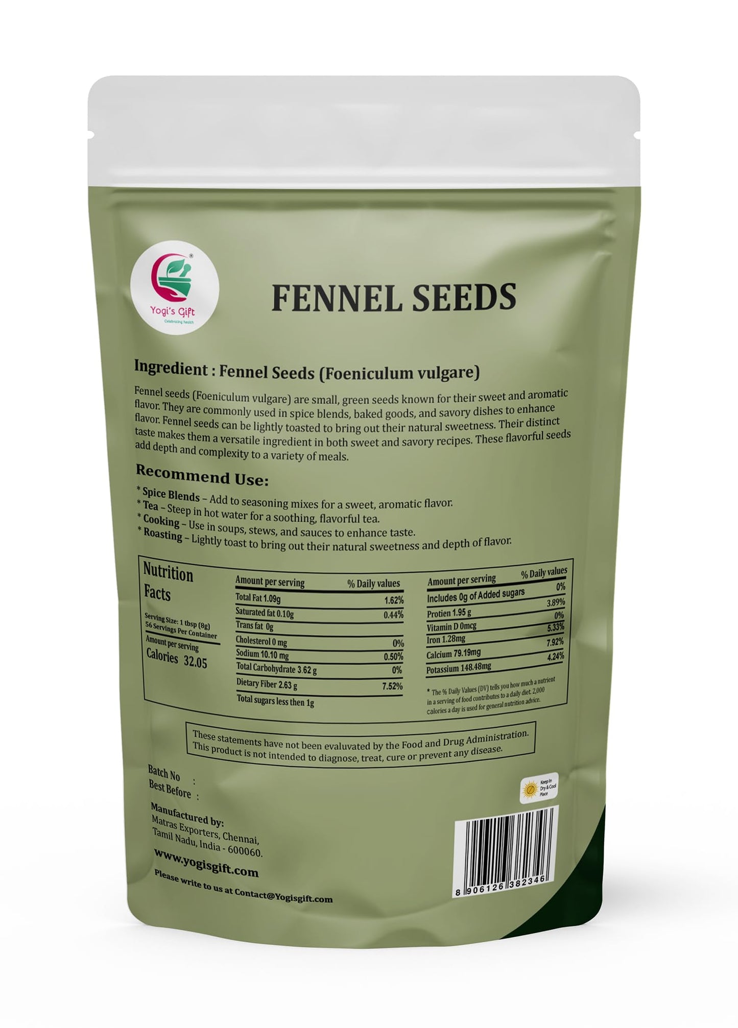 Fennel Seeds 1 Lb, 100% Pure & Natural Whole Fennel, Enhanced Quality Spice For Cooking & Tea, Fresh & Aromatic - By Yogi’S Gift®