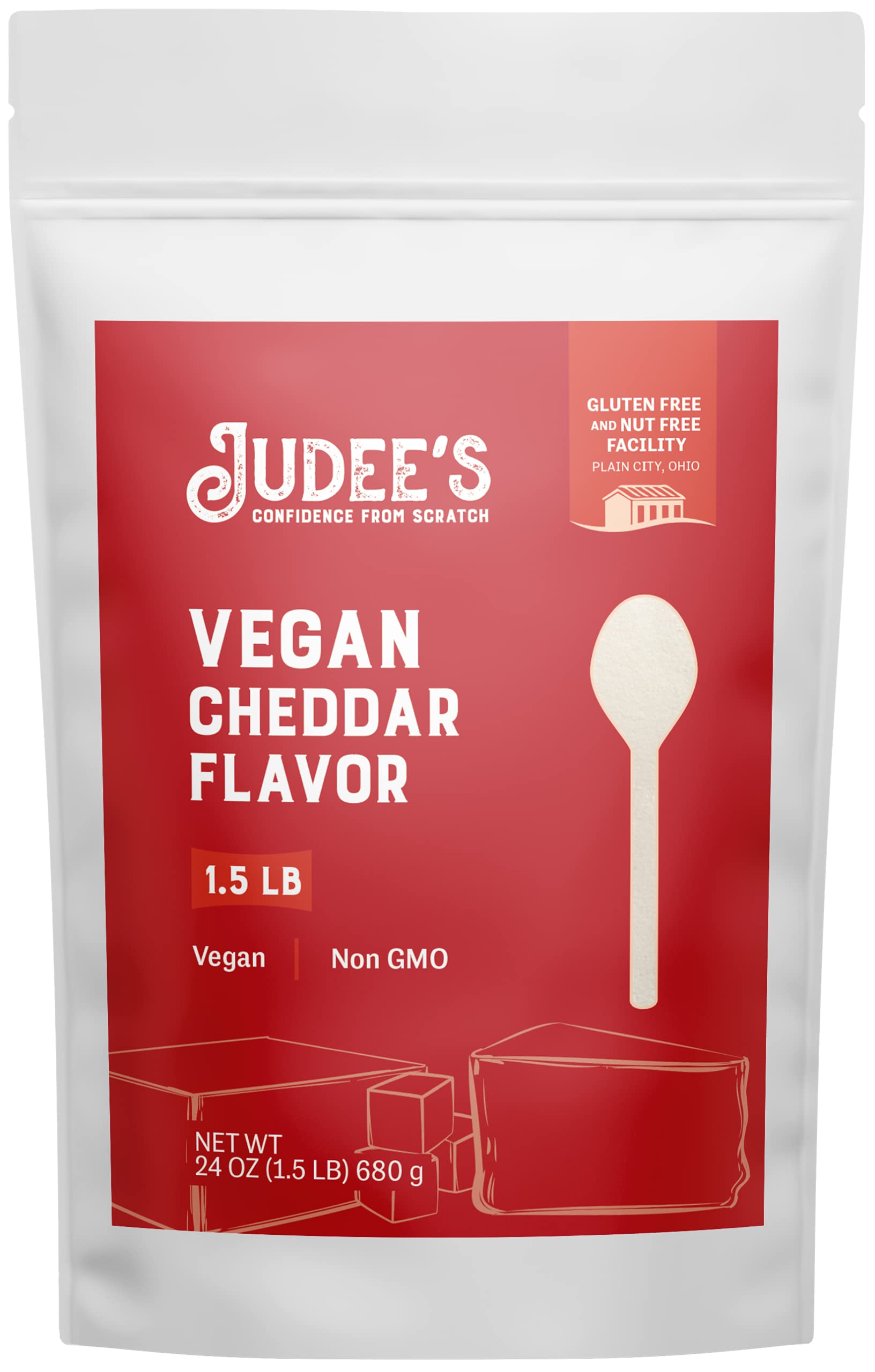 Judees Vegan Cheddar Flavor Powder 1.5Lb (24Oz) - 100% Non-Gmo, Vegan, Gluten-Free & Nut-Free - Great Dairy Cheese Powder Altern