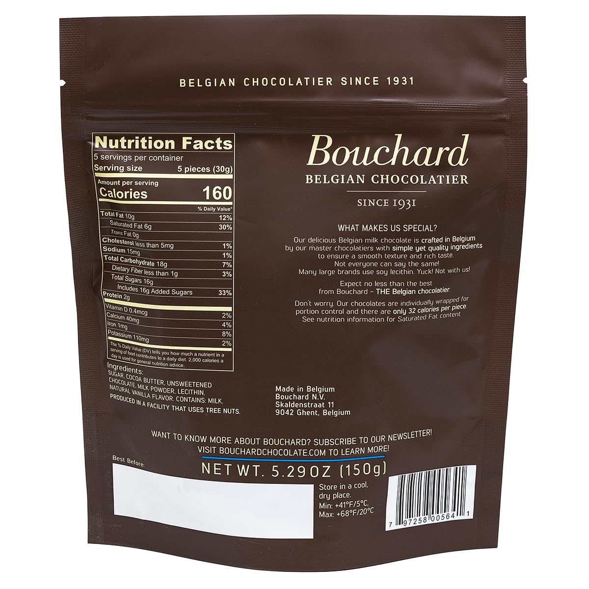Bouchard Belgian Milk Chocolate (5.29 Oz / 150G) (Pack Of 4)