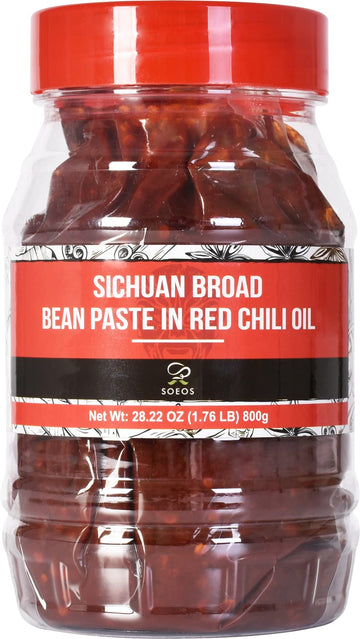 Soeos Sichuan Broad Bean Paste With Chili Oil 28.22Oz (800G), Hongyou Doubanjiang, Pixian Doubanjiang Chili Paste, Ingredient For Sichuan Cuisine, Fermented Bean Paste, Red Bean Paste, Chili Paste.