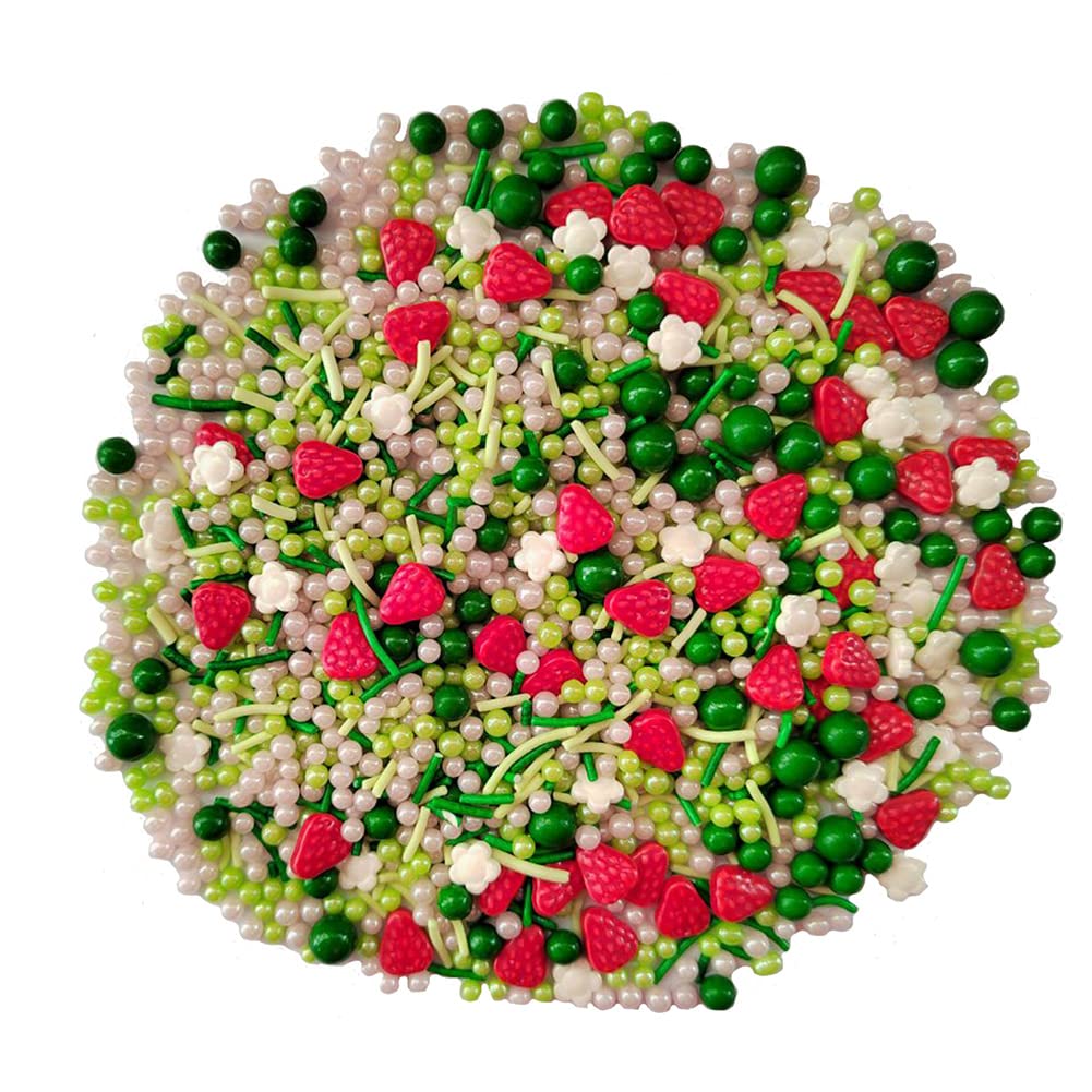Homankit Strawberry Sprinkles White Mini Flowers Cookie Decorations Baking Cake Cupcake Topper Decoration 3.35 Ounce
