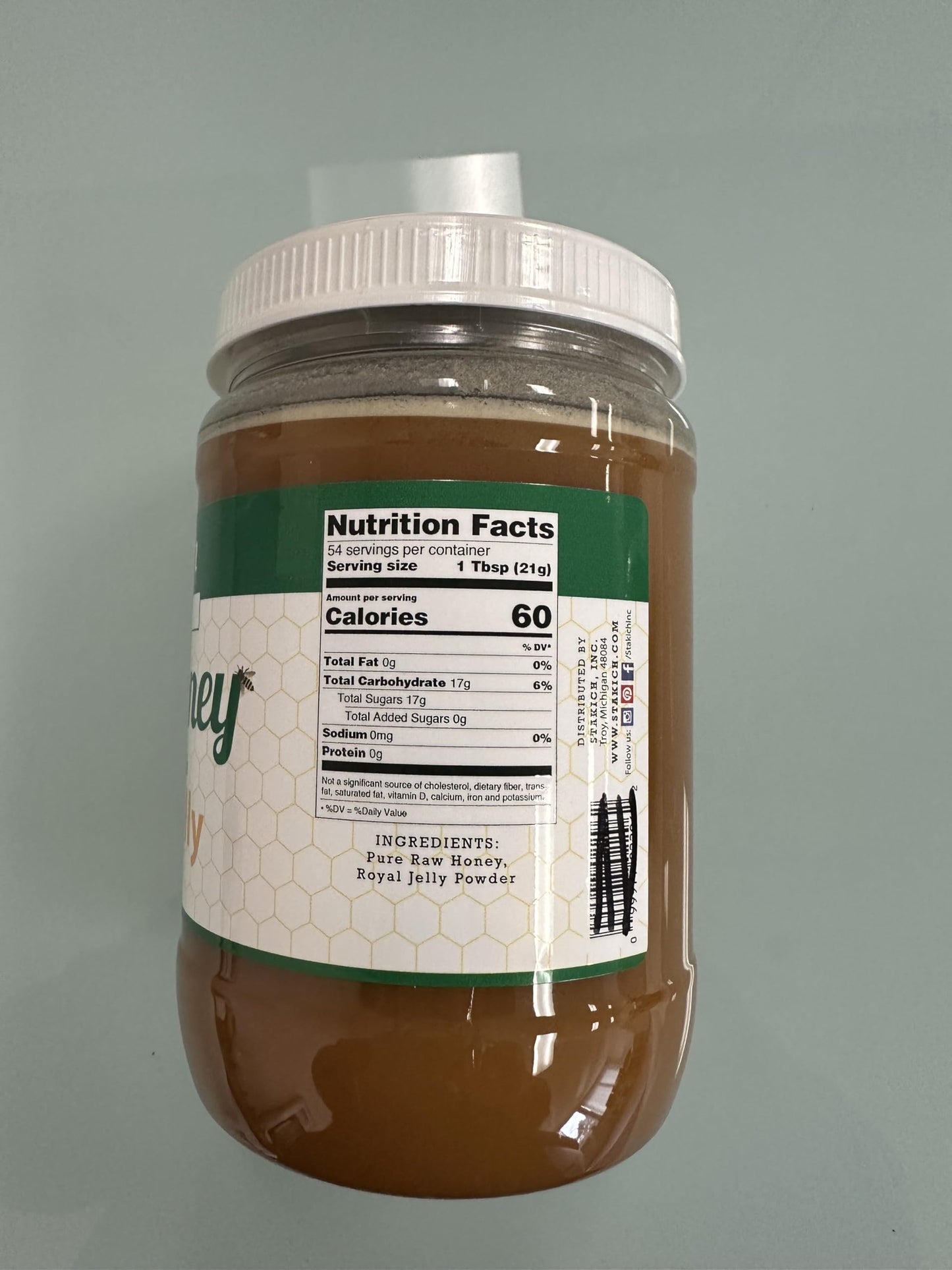 Stakich Royal Jelly Enriched Raw Honey - Pure, Unprocessed - 40 Ounce