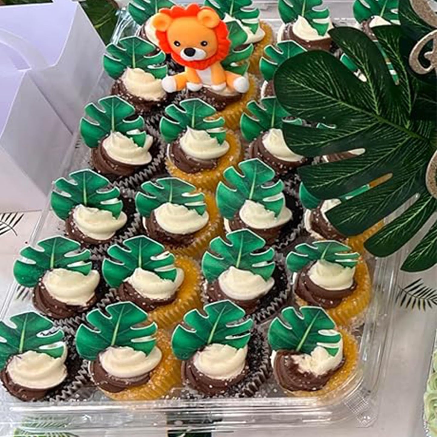 Yocity 48Pcs Edible Tropical Plam Leaves Cake Toppers Wafer Paper Tropical Palm Leaves Cupcake Toppers For Hawaii Theme Jungle S
