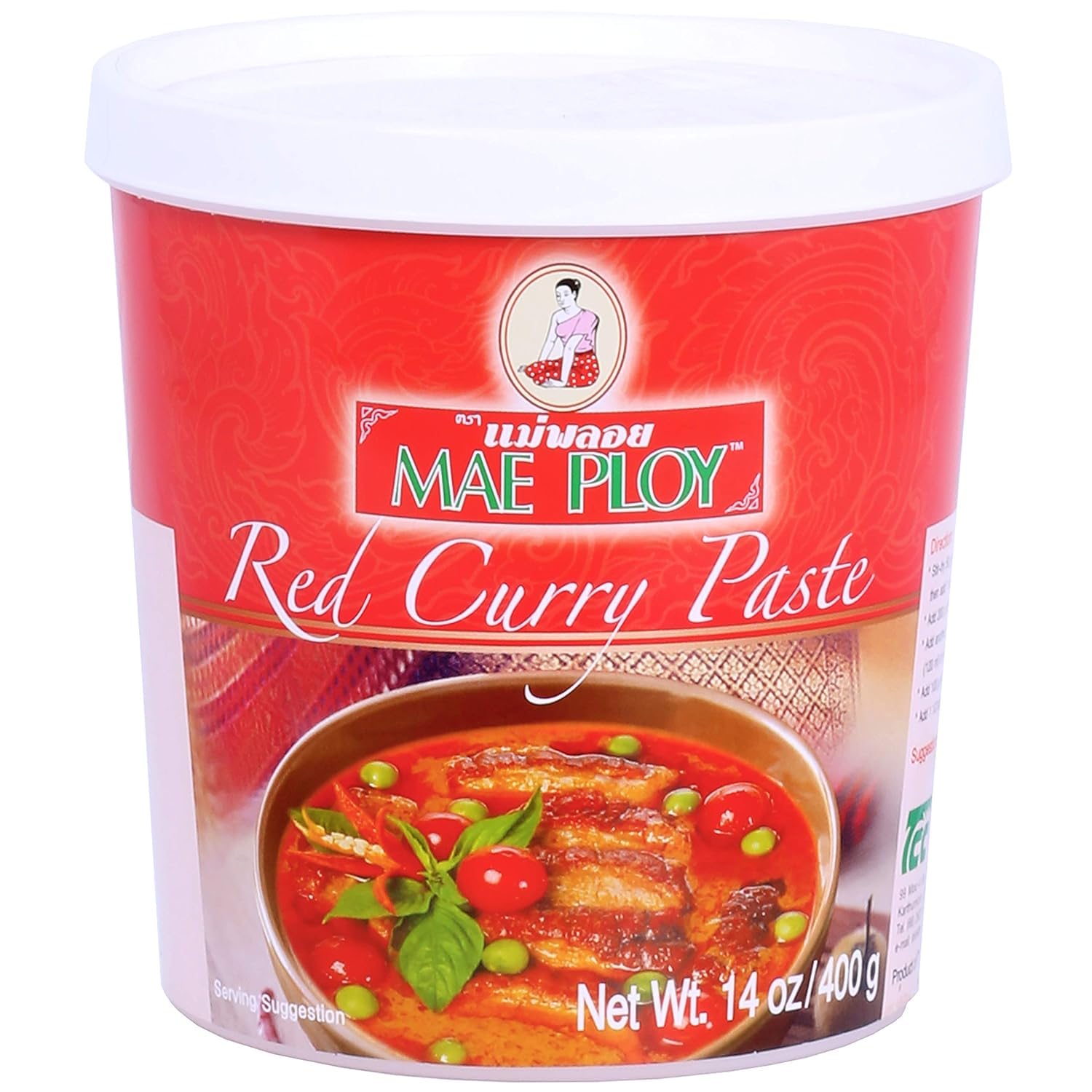 Mae Ploy Red Curry Paste, Authentic Thai Sauce With Red Chili, Shrimp Paste, Lemongrass and Aromatic Herbs for Thai Curries And 