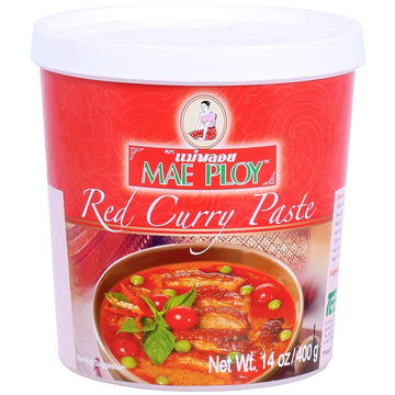 Mae Ploy Red Curry Paste, Authentic Thai Sauce With Red Chili, Shrimp Paste, Lemongrass and Aromatic Herbs for Thai Curries And 