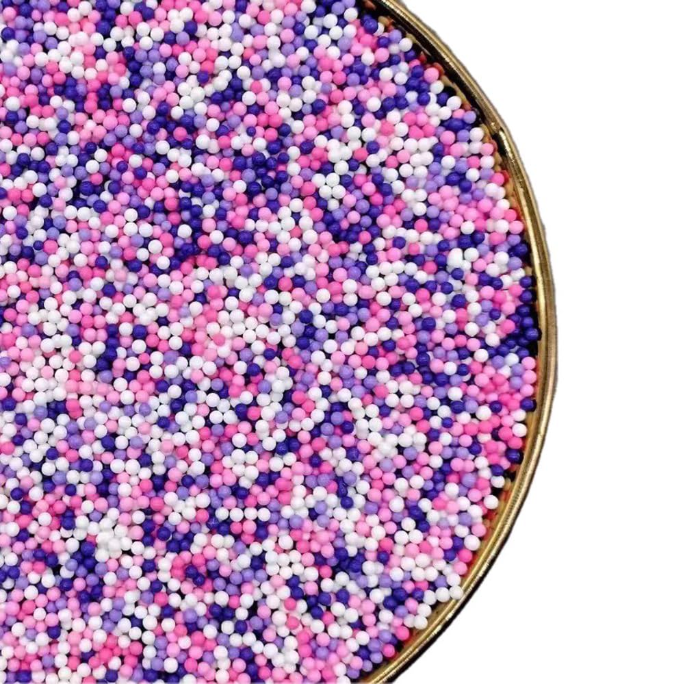 Nonpareils Sprinkles 130g/4.6oz, White Pink Purple Edible Pearl Sprinkles for Cake Decorations, Baking, Ice Cream, Cookies, Cupc