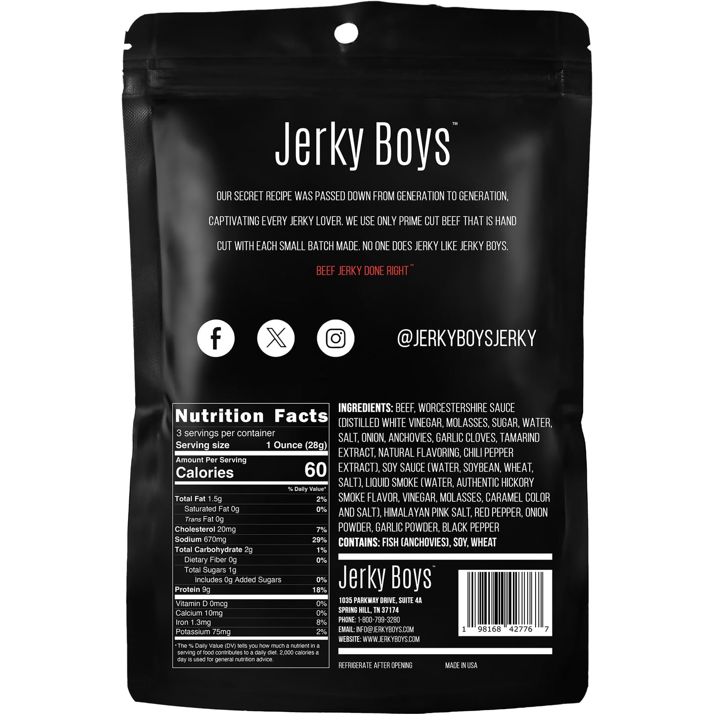 Jerky Boys Beef Jerky - Low Calorie, Low Carb, High Protein Snack - Original Flavor, 3.25oz (Pack of 2)