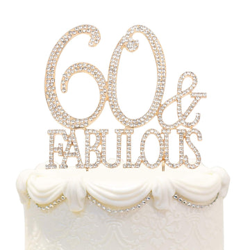 Hatcher Lee 60 & Fabulous Cake Topper 60 Years Birthday Or 60Th Wedding Anniversary Gold Crystal Rhinestone Party Decoration