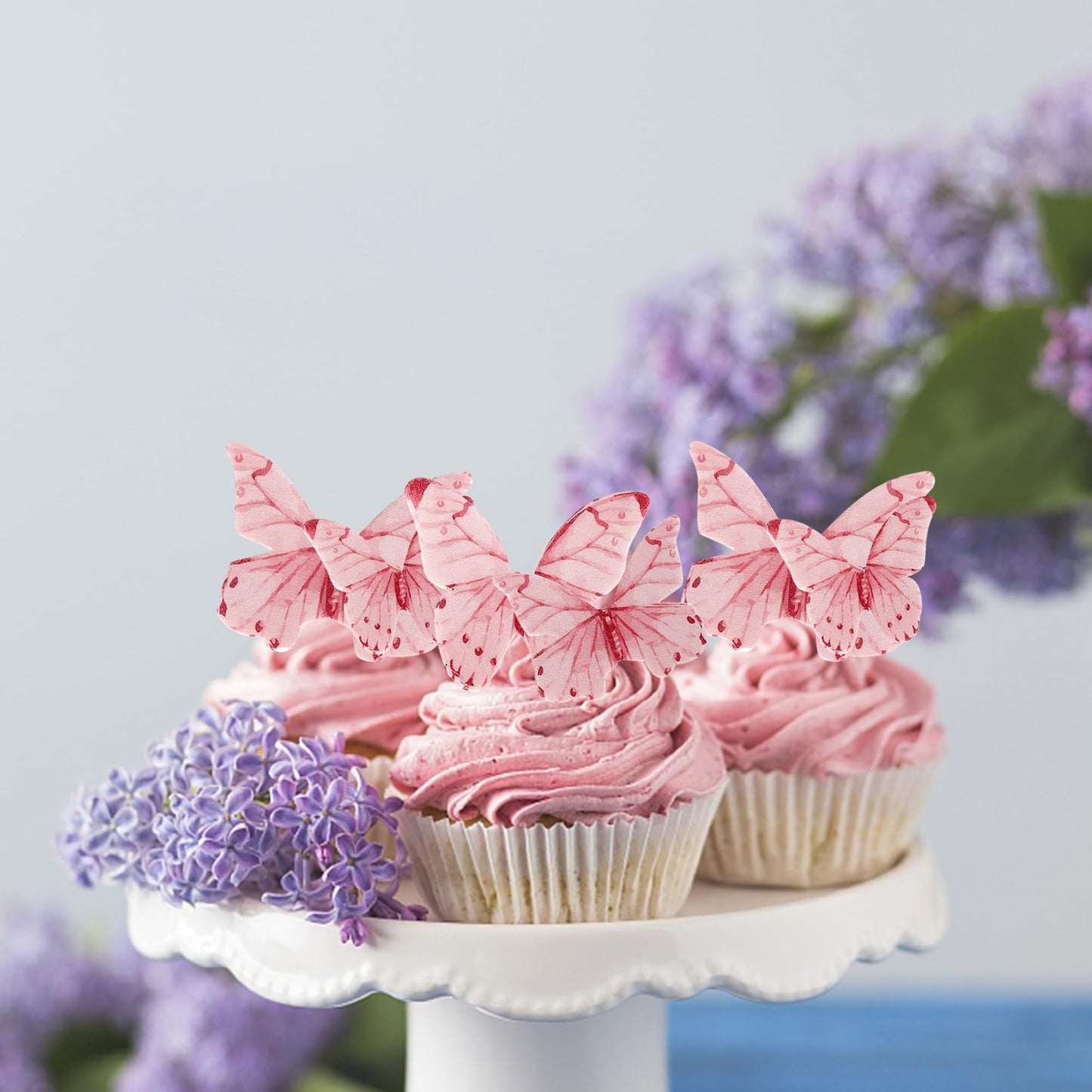 40Pcs Edible Butterflies For Cake Decorating - Vivid Butterfly Cupcake Toppers For Wedding, Anniversary, Birthday Parties - Pink