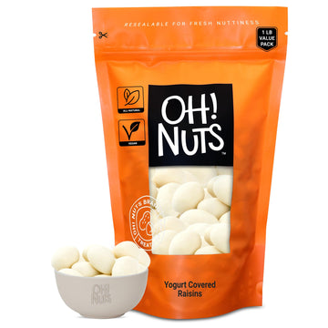 Oh! Nuts Yogurt Covered Raisins - 200pcs/1lb - Sweetened Dehydrated Creamy Yogurt Fruit Bites - Packed in New York Zip-Seal Bag 