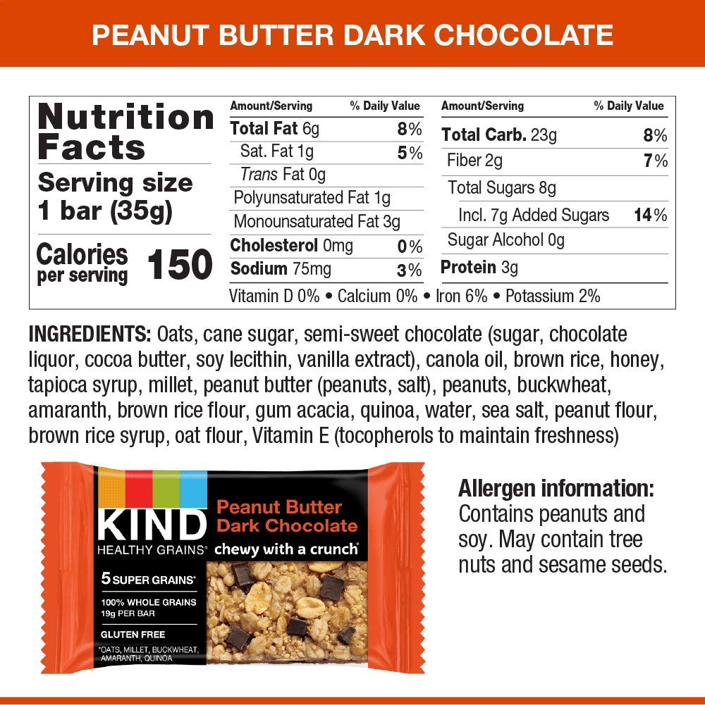 KIND Healthy Grains Bars, Peanut Butter Dark Chocolate, Non-GMO, Gluten Free, 5 Count (Pack of 3)