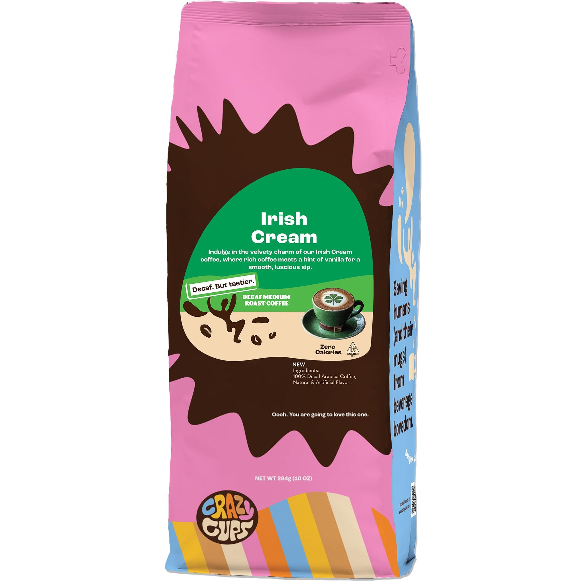 Crazy Cups Decaf Flavored Ground Coffee  Decaffeinated Irish Cream Coffee In 10 Oz Bag  For Brewing Hot Or Iced
