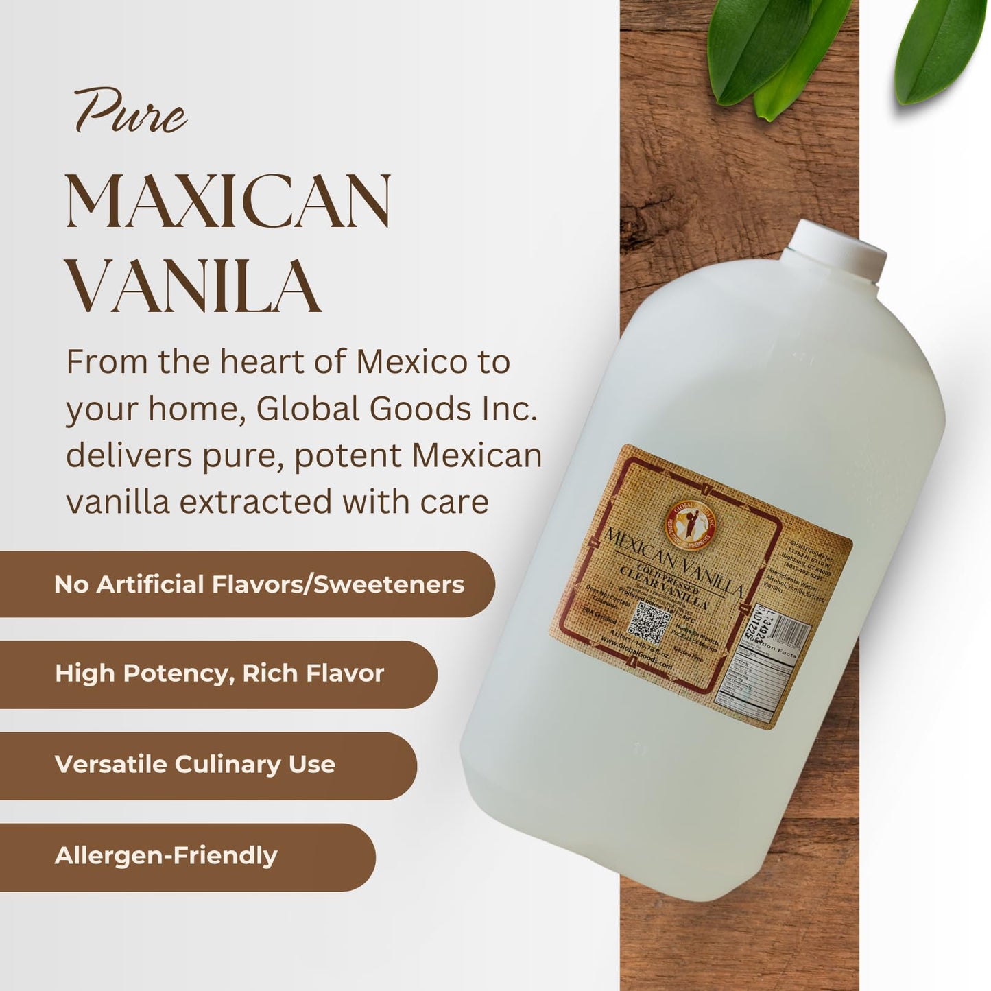 Global Goods Inc. Pure Mexican Vanilla Extract - Clear - 4 Liters, 135.25 fl oz