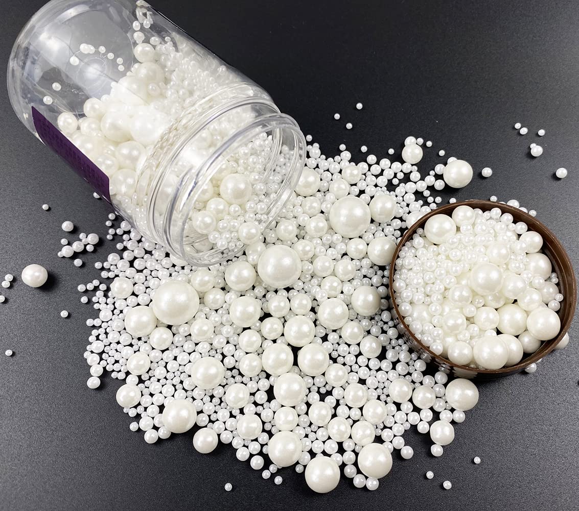 Edible Pearl Sugar Sprinkles White Candy 120g/ 4.2oz Baking Edible Cake Decorations Cupcake Toppers Cookie Decorating Ice Cream 
