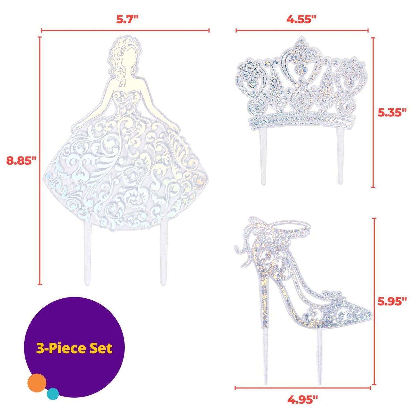 Decopac Quinceanera Cake Topper, Glitter Cake Topper, Silver Cake Decoration, 3 Piece Set