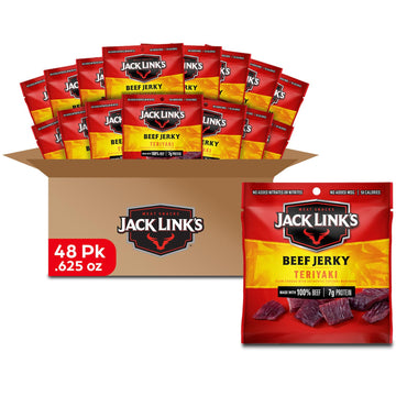 Jack Links Beef Jerky, Teriyaki Flavor, 0.625 oz (Pack of 48), 7g Protein, Ready to Eat Meat Snacks