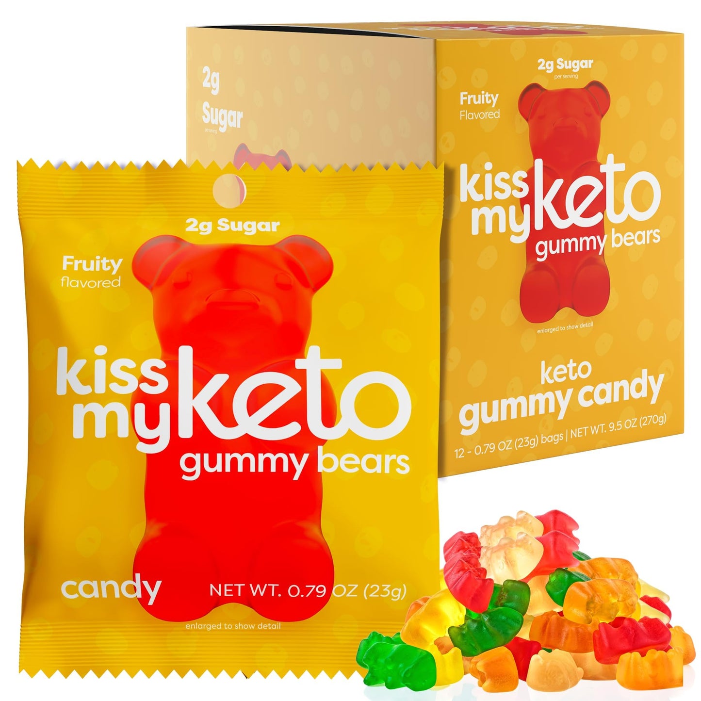 Kiss My Keto Gummies – Sugar Free Gummy Bears, Low Carb Snack, Pack of 12, Peach Flavor, Keto Gummies 12 x 22.5g Tray