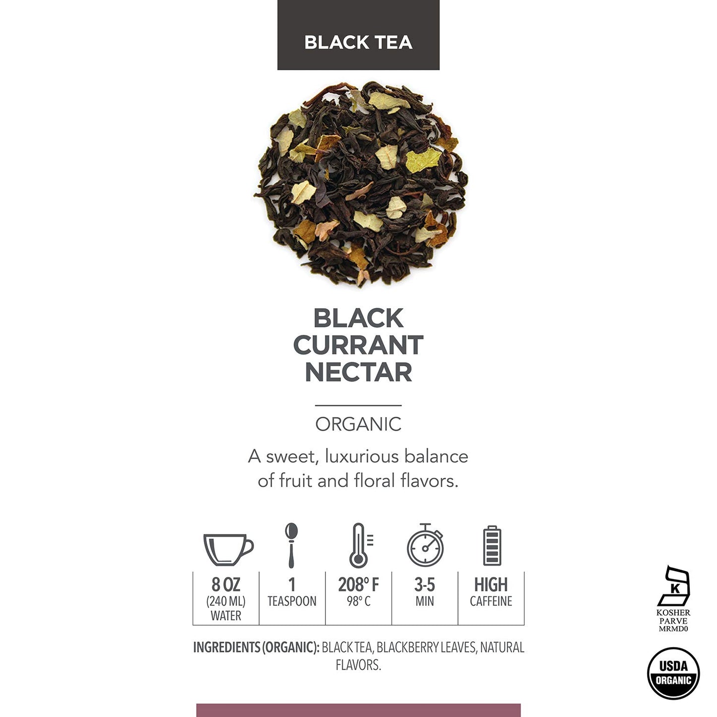 Teabloom Organic Black Tea, Black Currant Nectar Loose Leaf Tea, Usda Certified Organic, 2.80 Ounce Loose Leaf Tea Canister Make