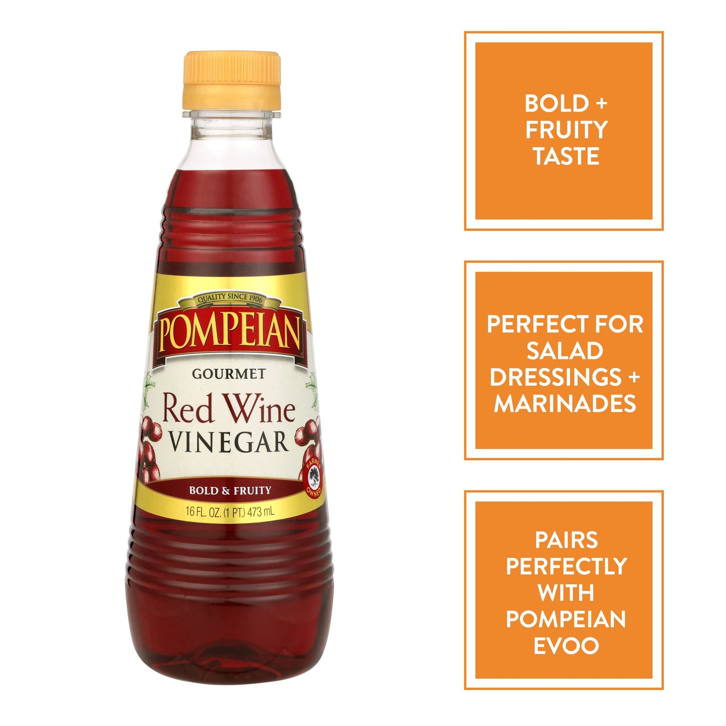 Pompeian Gourmet Red Wine Vinegar, Perfect for Salad Dressings & Marinades, 16 Fl Oz, Pack of 12