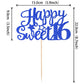 YCTHUNFISH Happy Sweet 16 Cake Topper, Glitter Cake Pick for 16th Birthday Party, Blue, Bamboo Material
