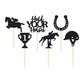 Gyufise 24Pcs Kentucky Derby Cupcake Toppers Black Glitter Equestrian Horse Cake Decorations Horse Cupcake Picks For Sports Eque