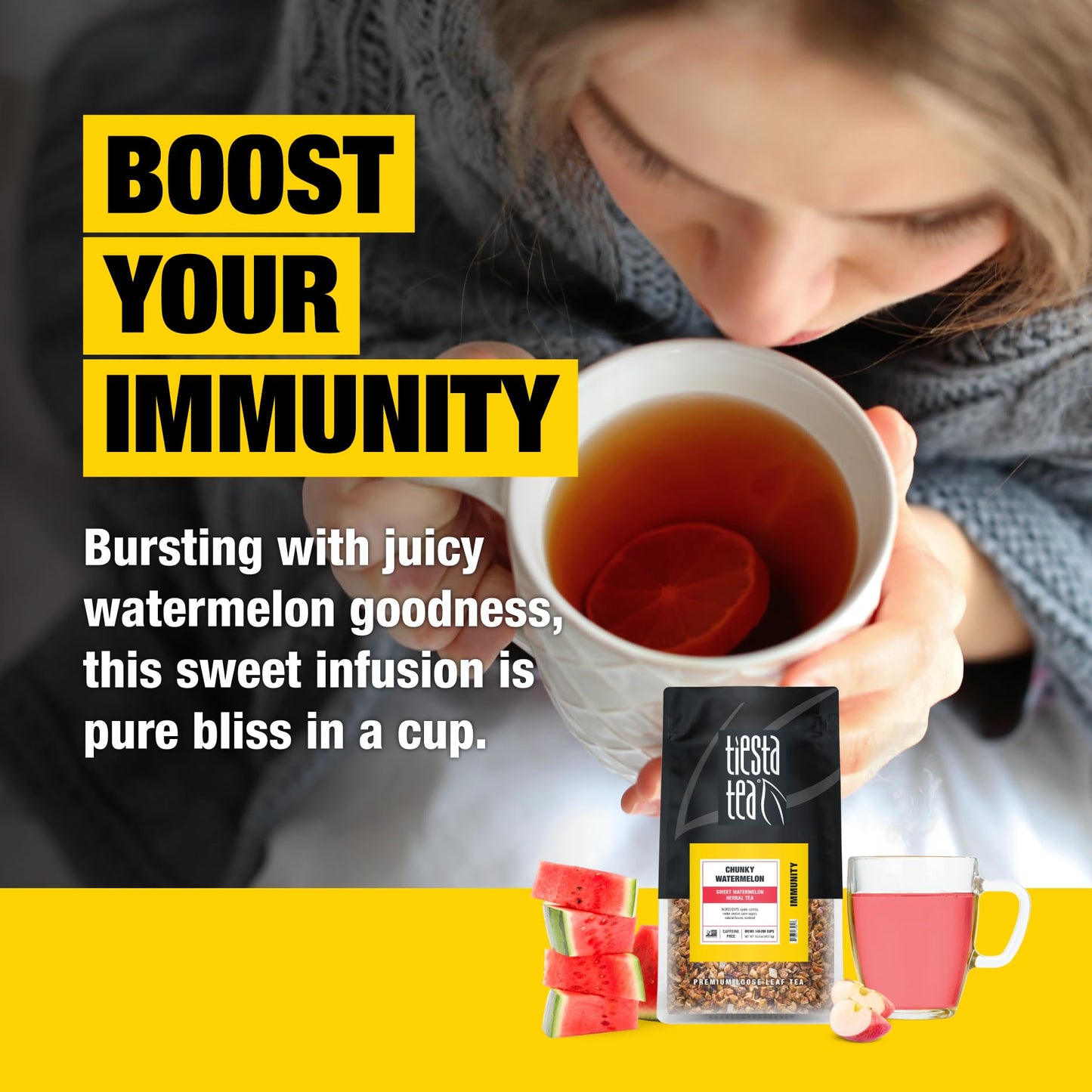 Tiesta Tea - Chunky Watermelon Sweet Watermelon Herbal Tea Premium Loose Leaf Tea Blend Non-Caffeinated Fruit Tea Make Hot Or Ic