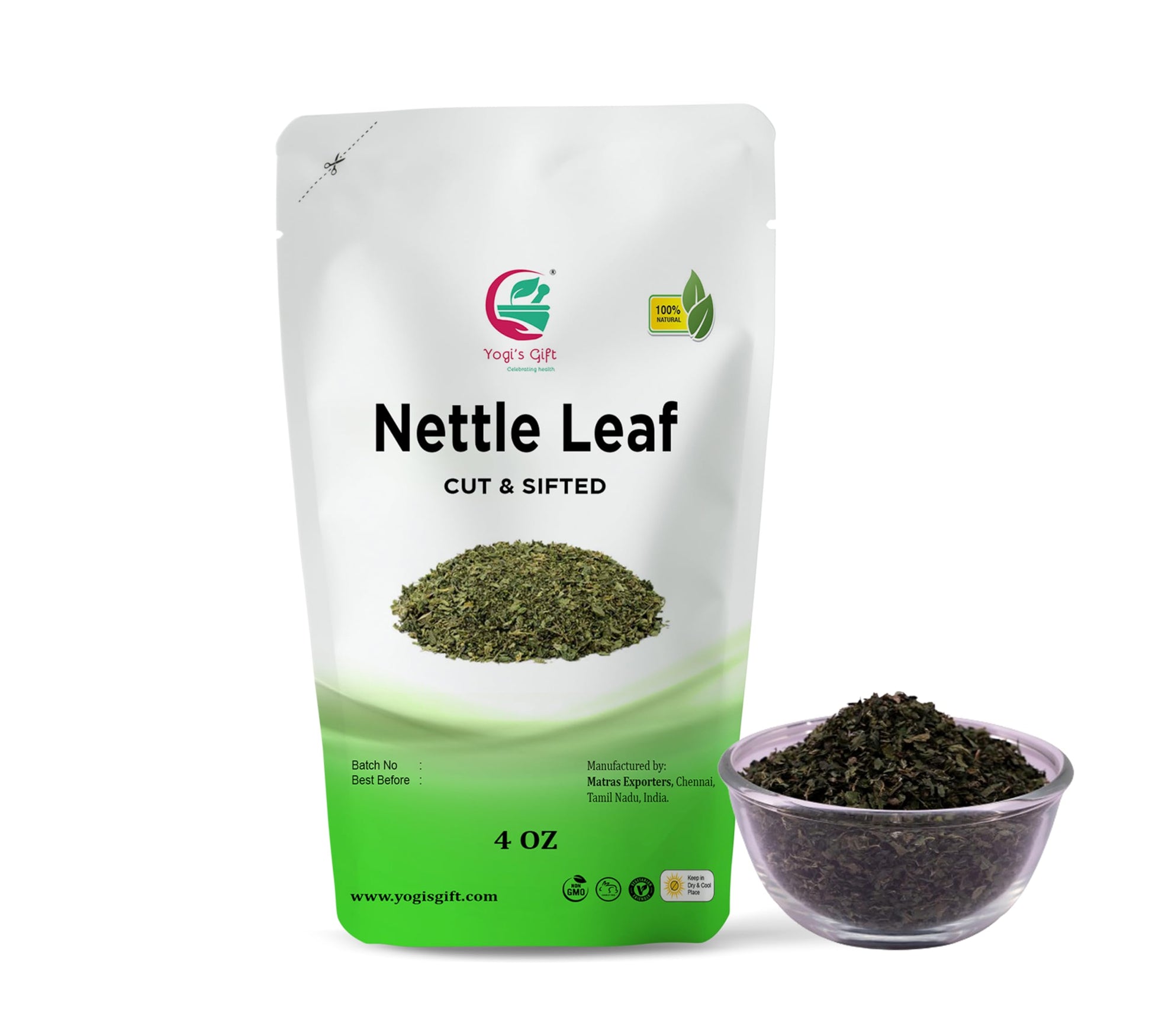 Nettle Leaves Dried 4 oz | Nettle Leaf Tea | Cut and Sifted | Stinging Nettle Herb Bulk | Non- Gmo, Ethically sourced | By Yogi'