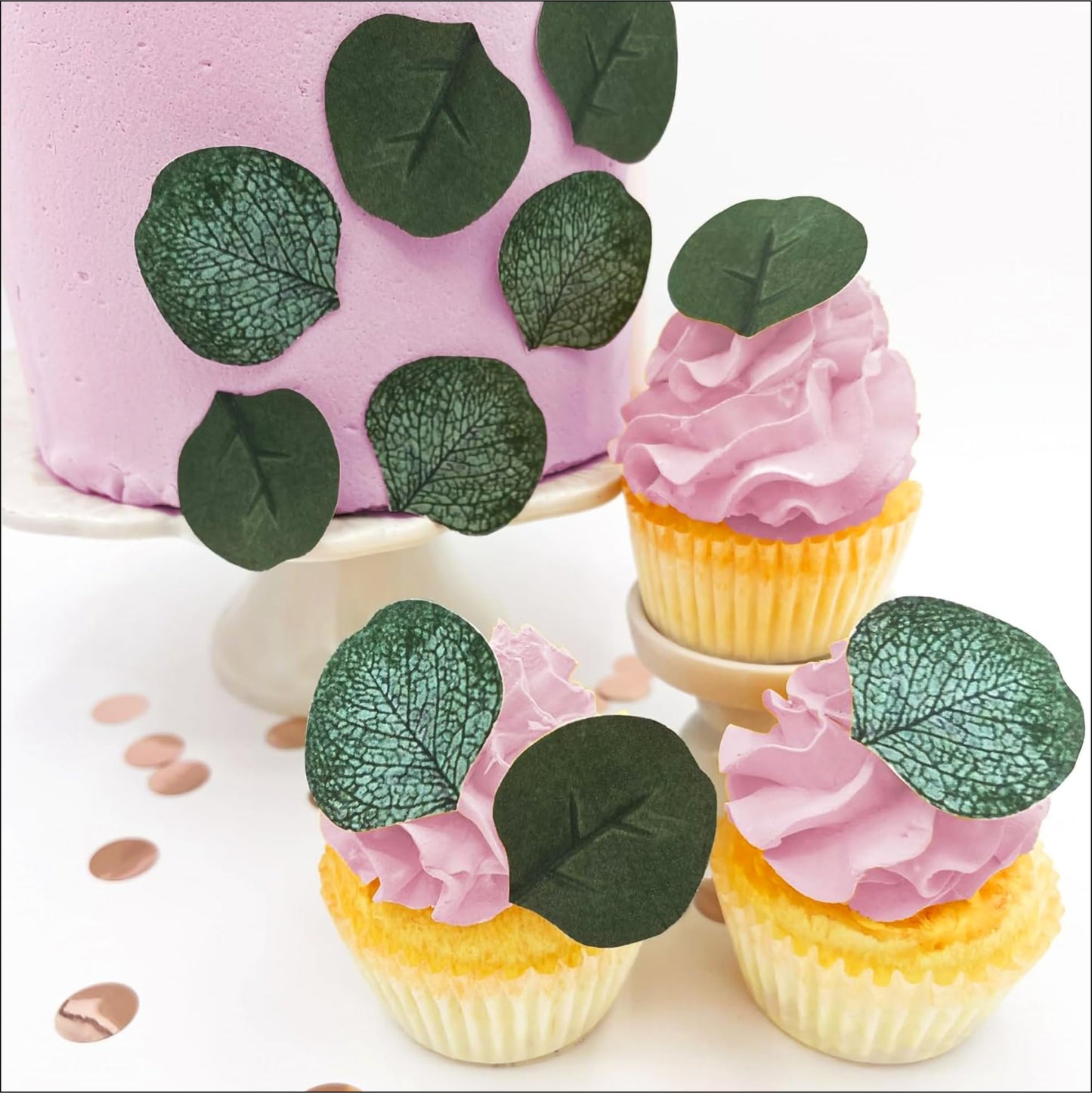 Sugar Robot Edible Eucalyptus Leaves, Dark Green, 2x2 inches, Set of 24, Premium Crafted, Made in the USA