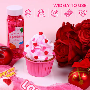 Red Pink Heart Confetti Sprinkles For Cake Decorating, 3.52Oz Edible Valentine Sprinkles Bulk For Cupcake Toppers Baking Cookie